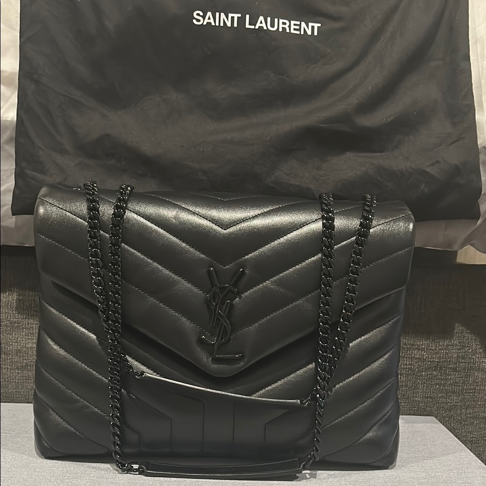 Authentic Saint Laurent Black Quilted Shoulder Bag (LouLou Matelasse Medium)